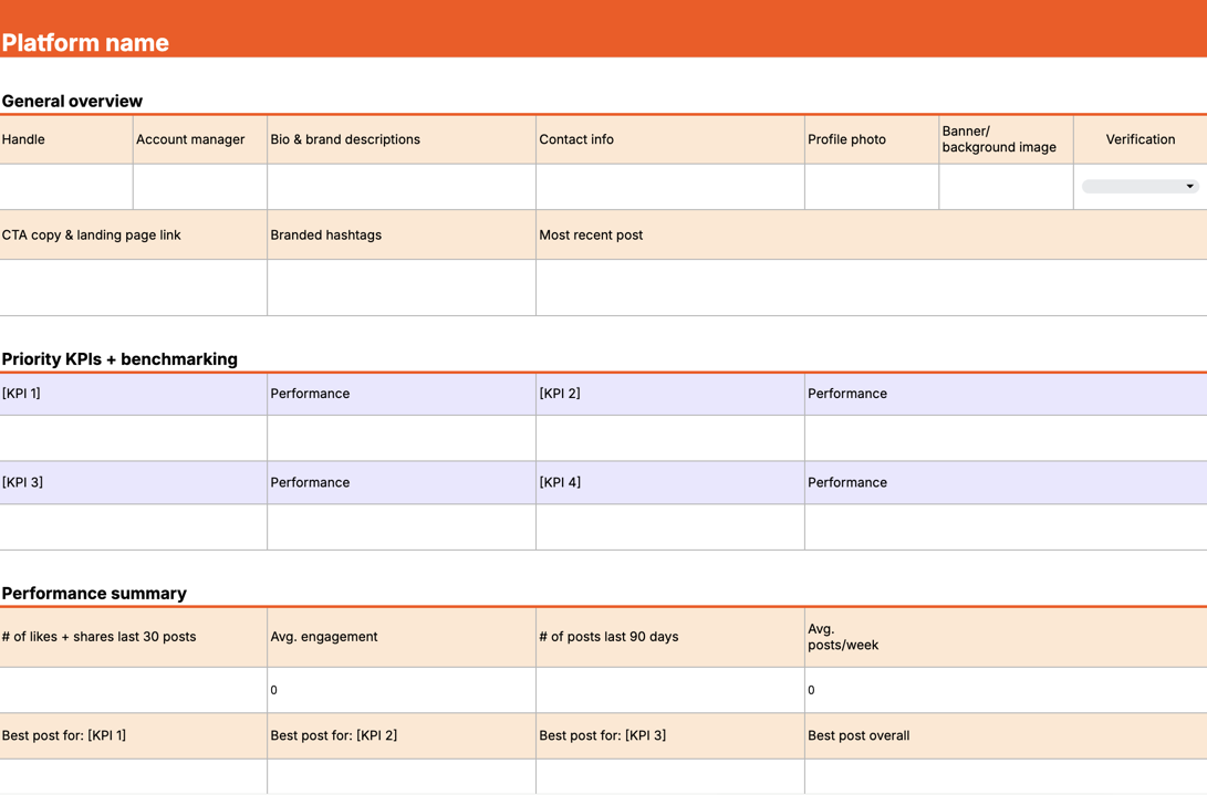 Screenshot of the social media audit template