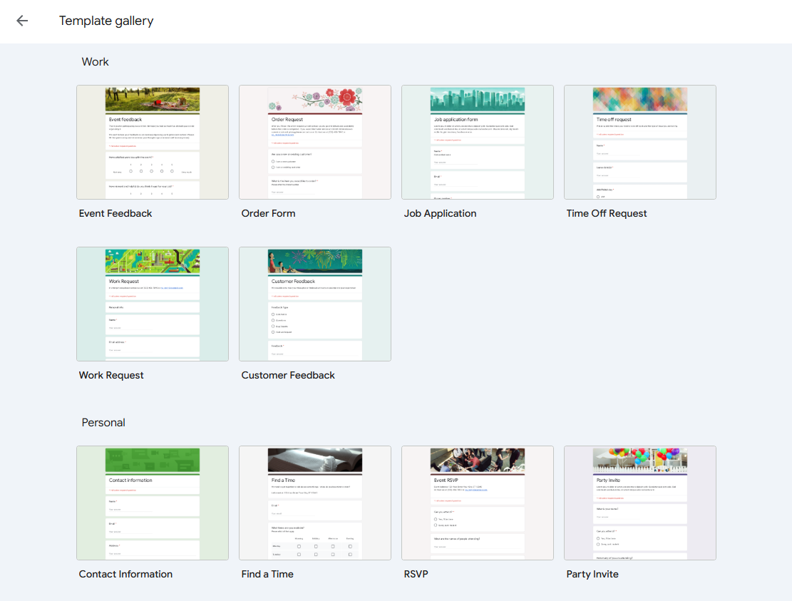 Google Forms templates
