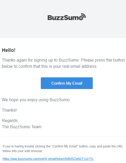 A double opt-in email from BuzzSumo