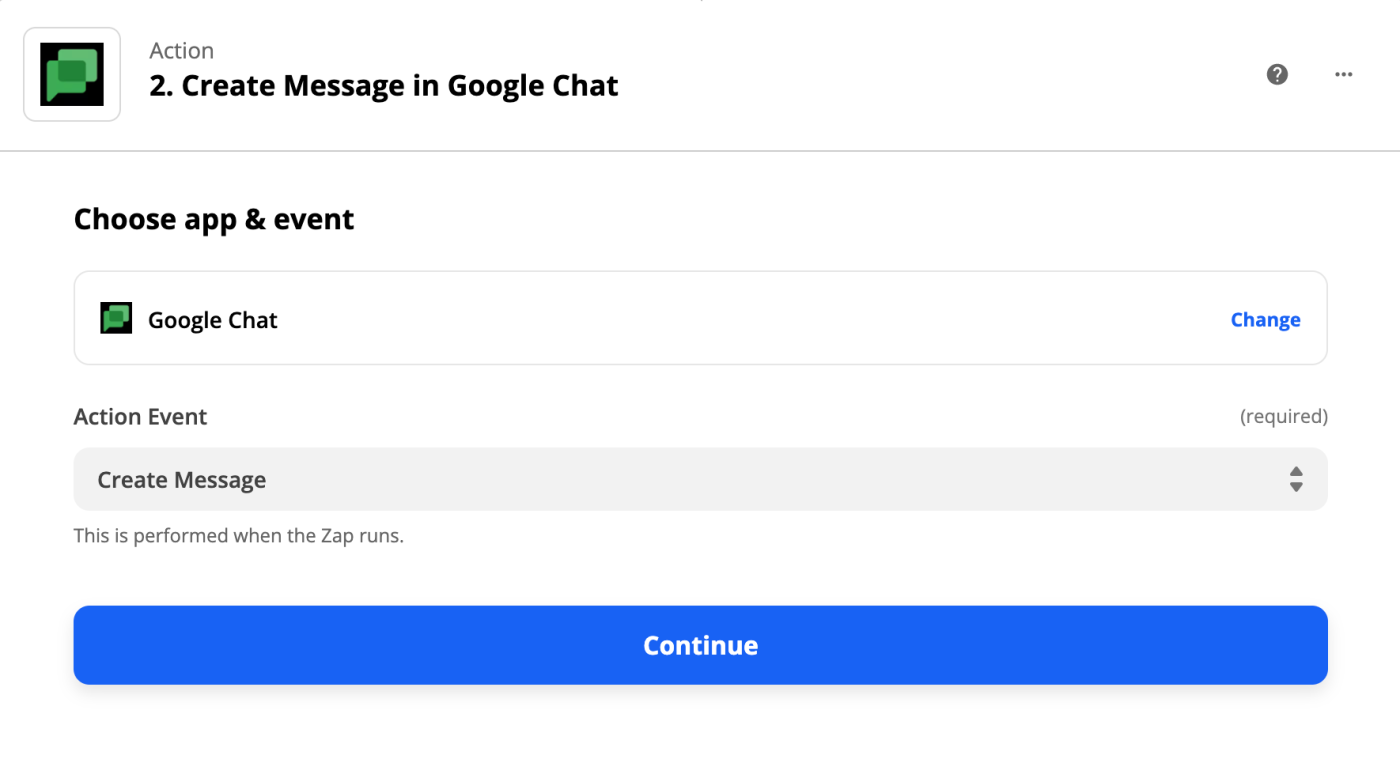 The Google Chat logo next to the text "Create Message in Google Chat".