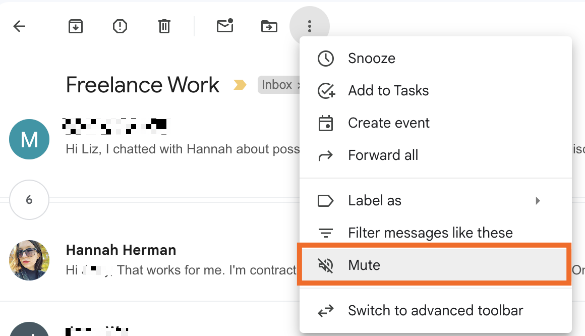 Muting an email thread in Gmail