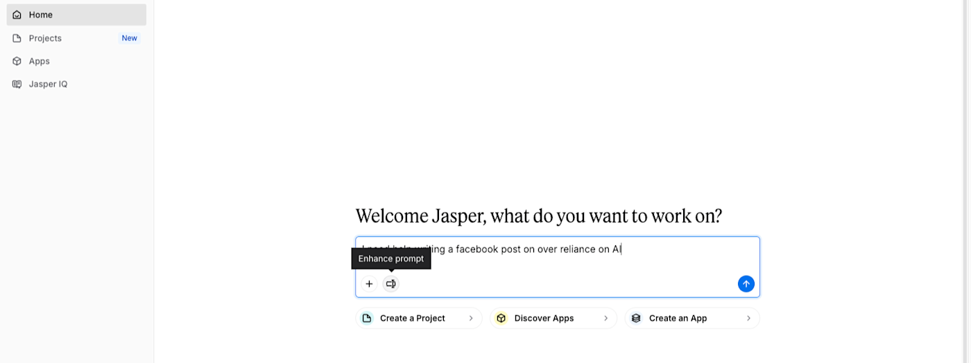 The Enhance prompt option in Jasper