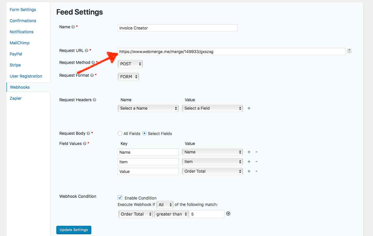 Add webhooks URL to Gravity Forms