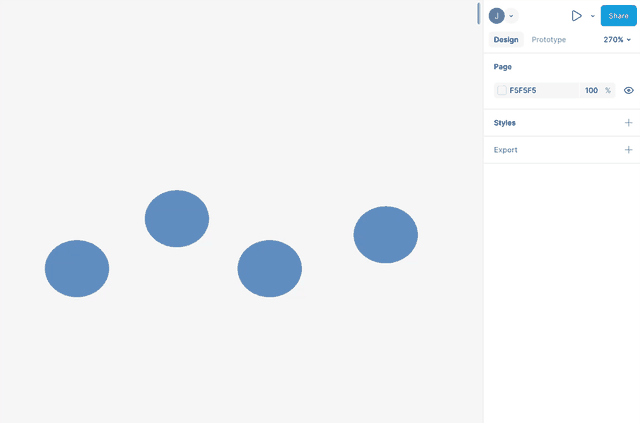 Four blue ovals aligned using Figma auto layout