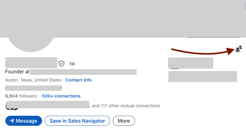 The bell icon in LinkedIn to be notified of new posts from a lead