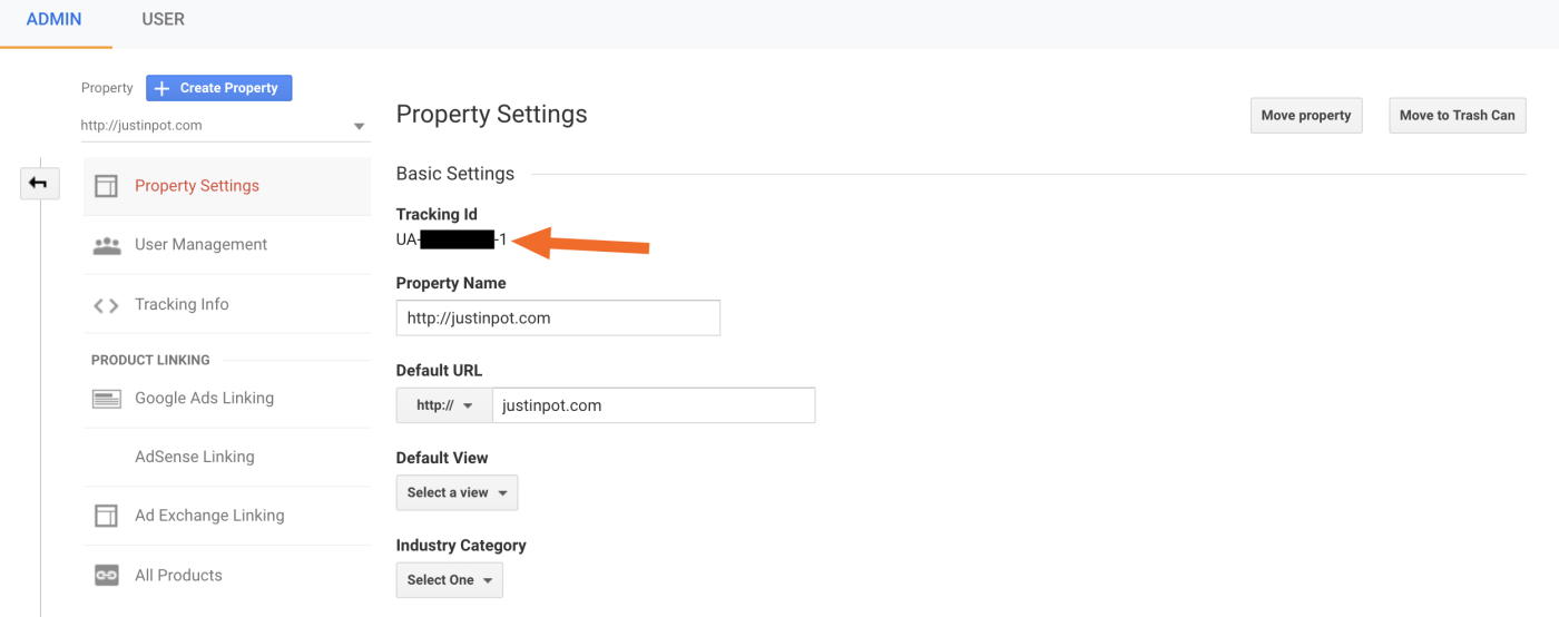 Finding the Tracking ID in Google Analytics 