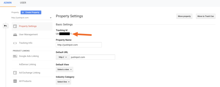 Encuentre el ID de seguimiento en Google Analytics 