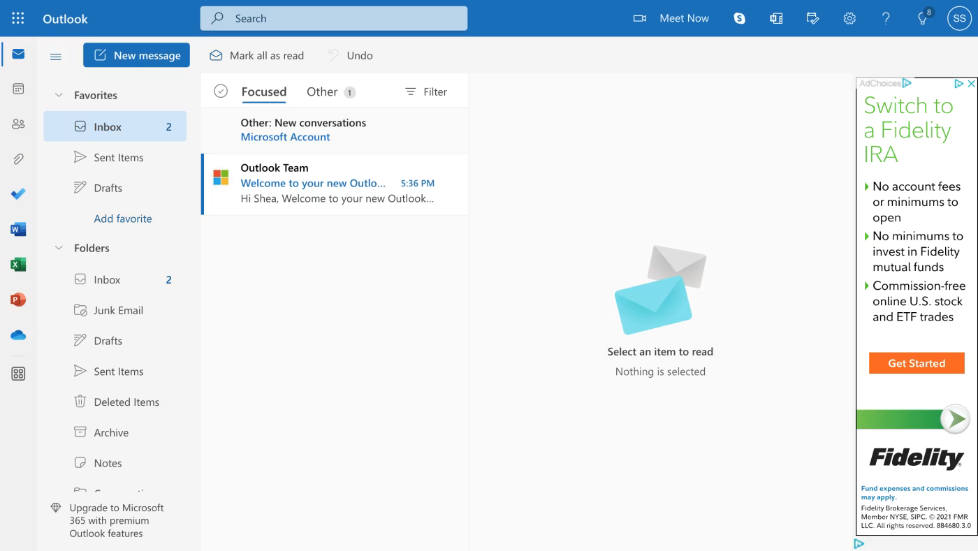 Screenshot of the Outlook email client