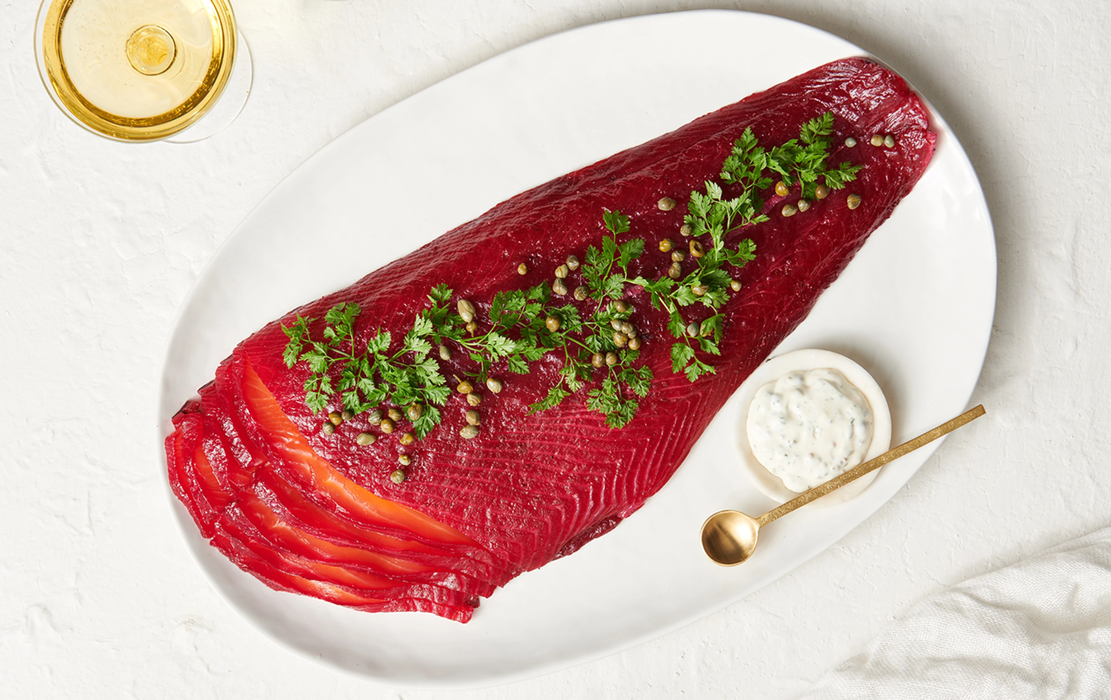 Beetroot Cured Big Glory Bay King Salmon With Zesty Mayonnaise 