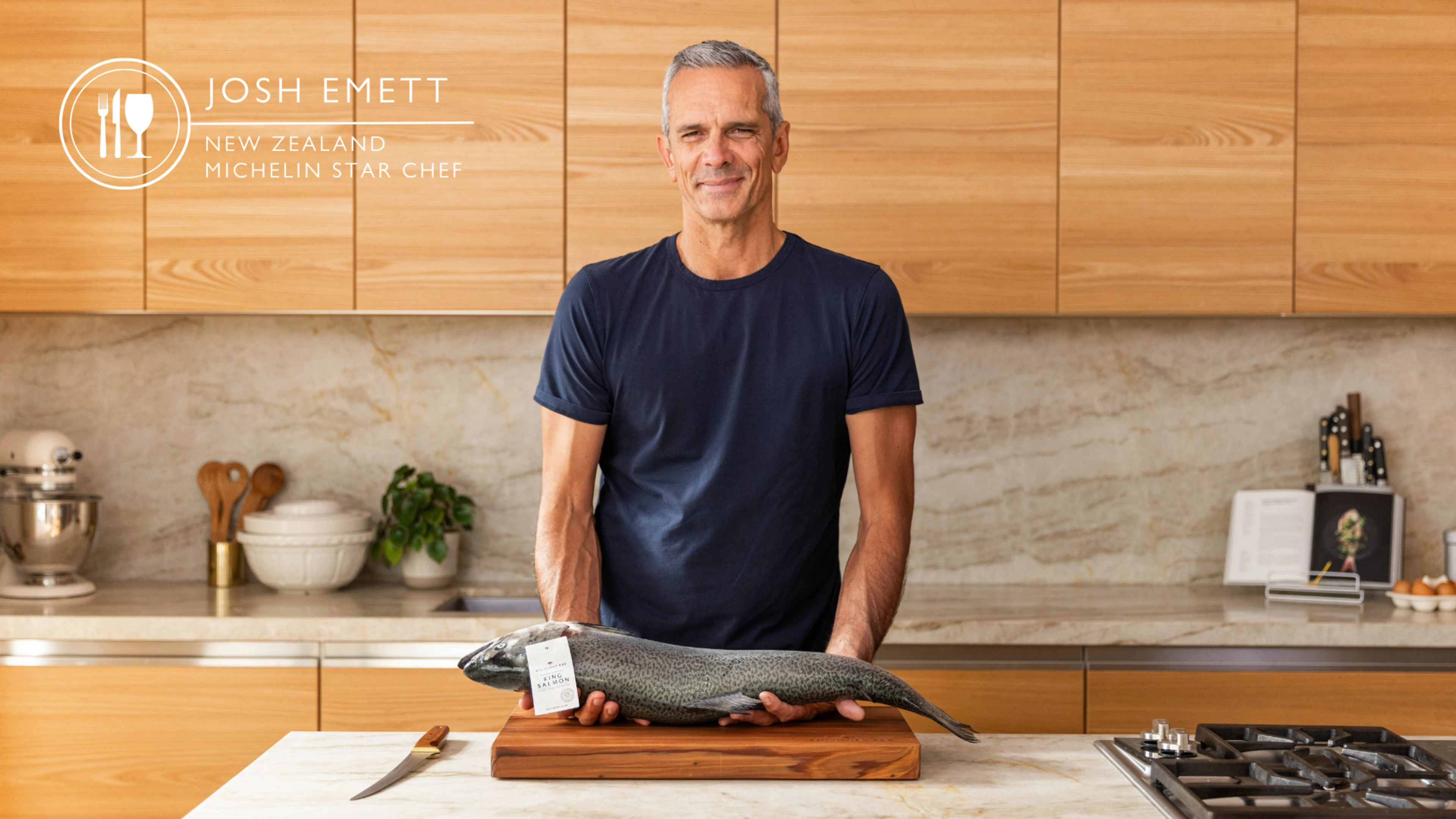 Josh Emett holding Big Glory Bay salmon