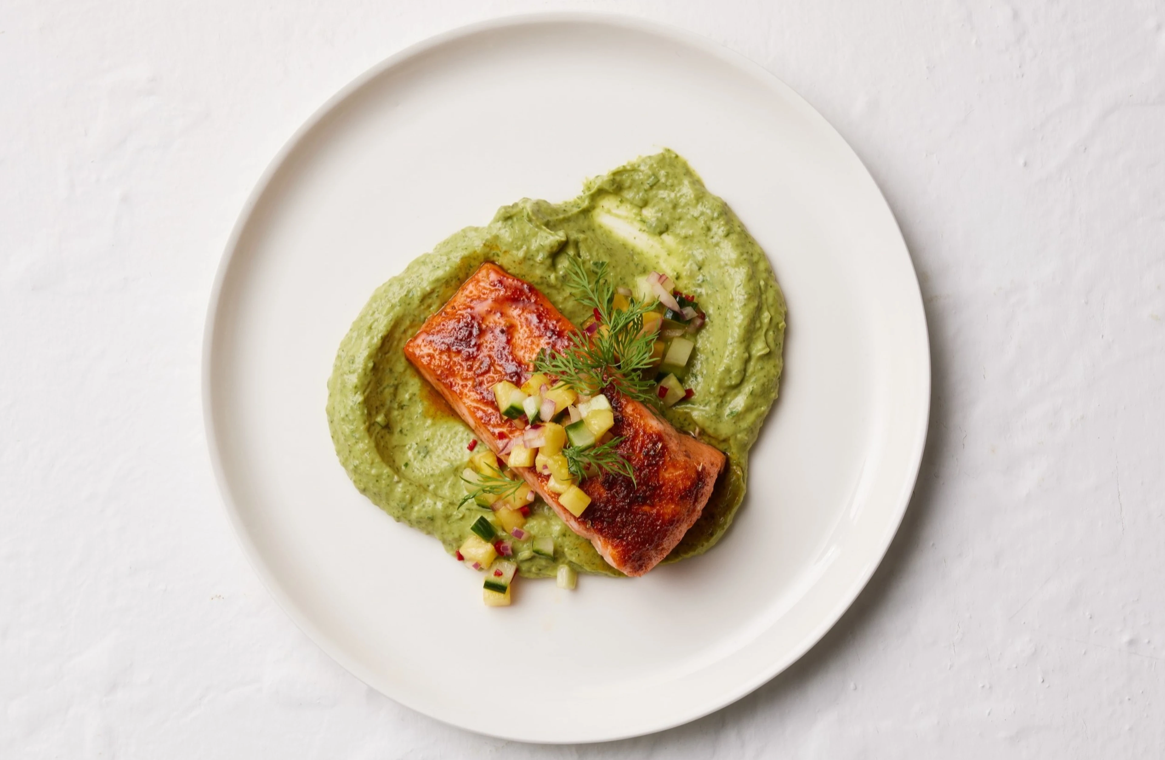 Cajun Salmon with Avocado Green Goddess Dressing 