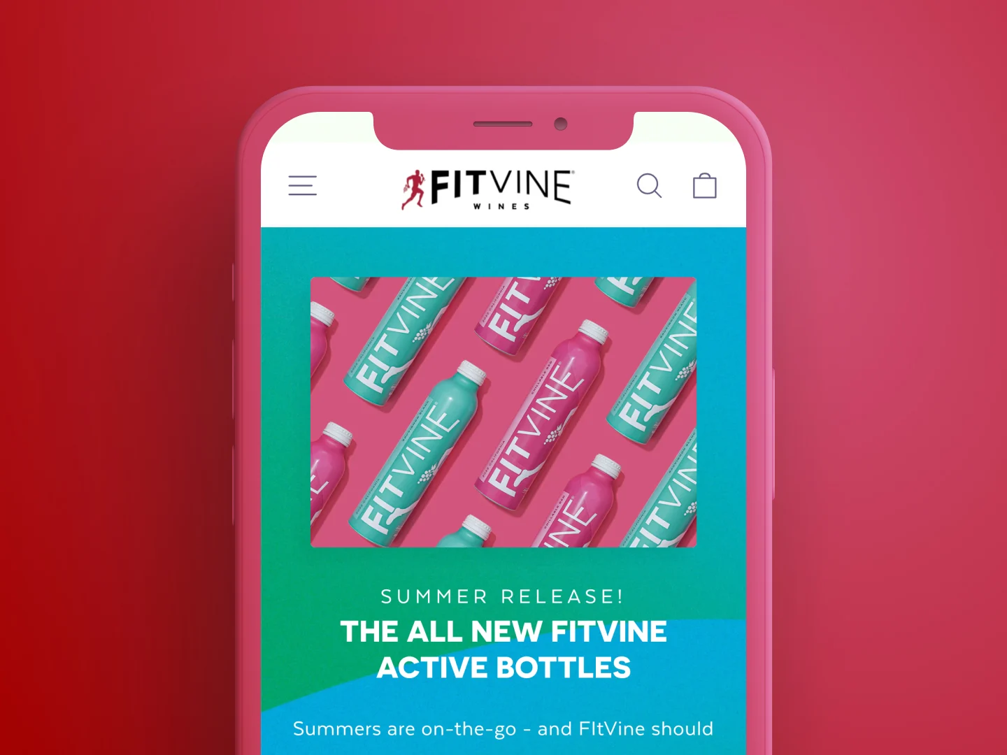 A preview of the FitVine Wine homepage on a mobile device mockup