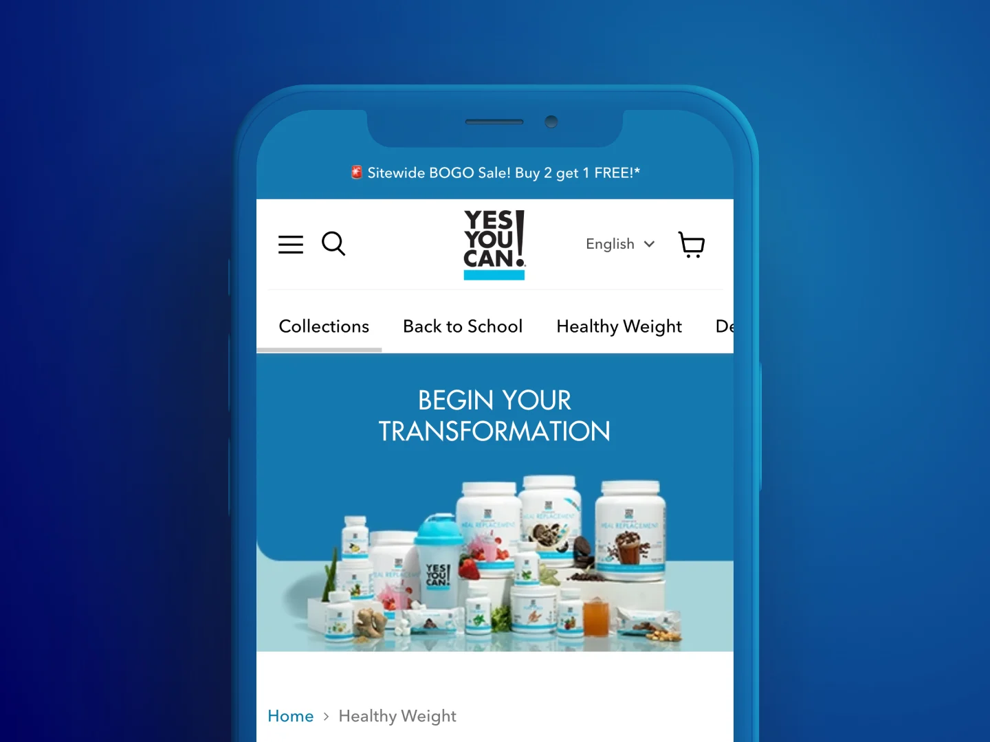 A preview of the YesYouCan! homepage on a mobile device mockup