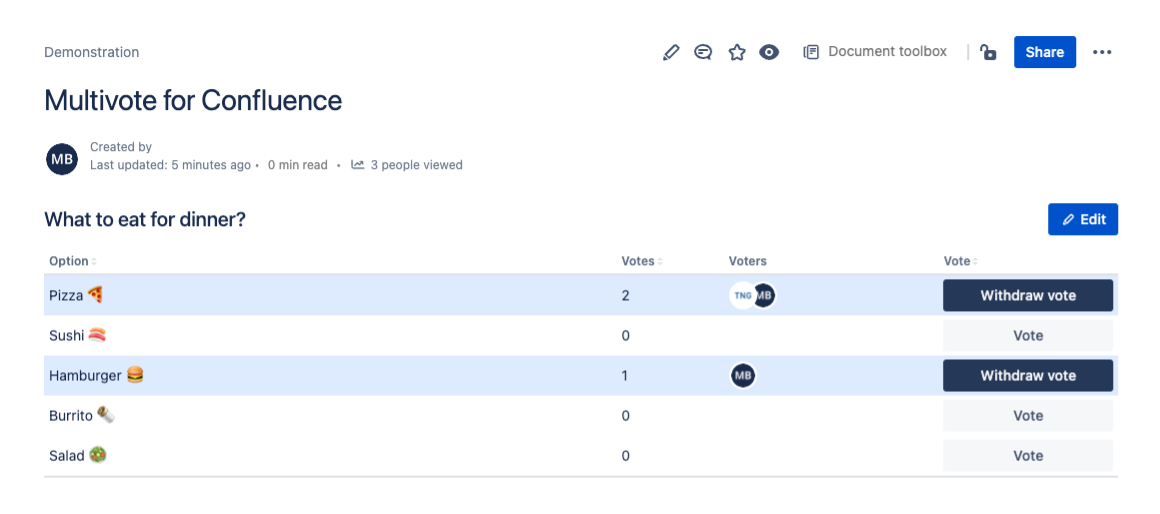 Cloud version of our Multivote & Enterprise Survey for Confluence