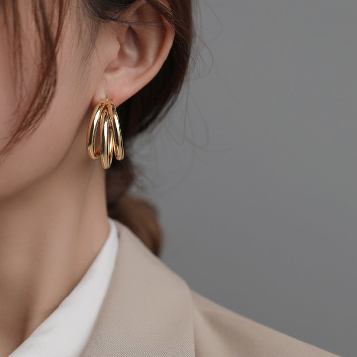 Luxusteel Gold Triple Hoop Earrings 