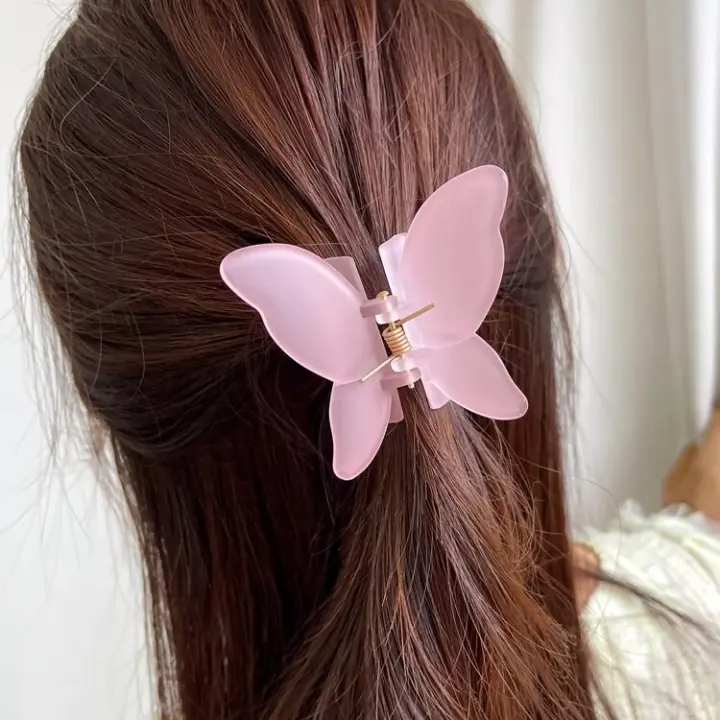 Butterfly Decor Hair Claw Baby Pink