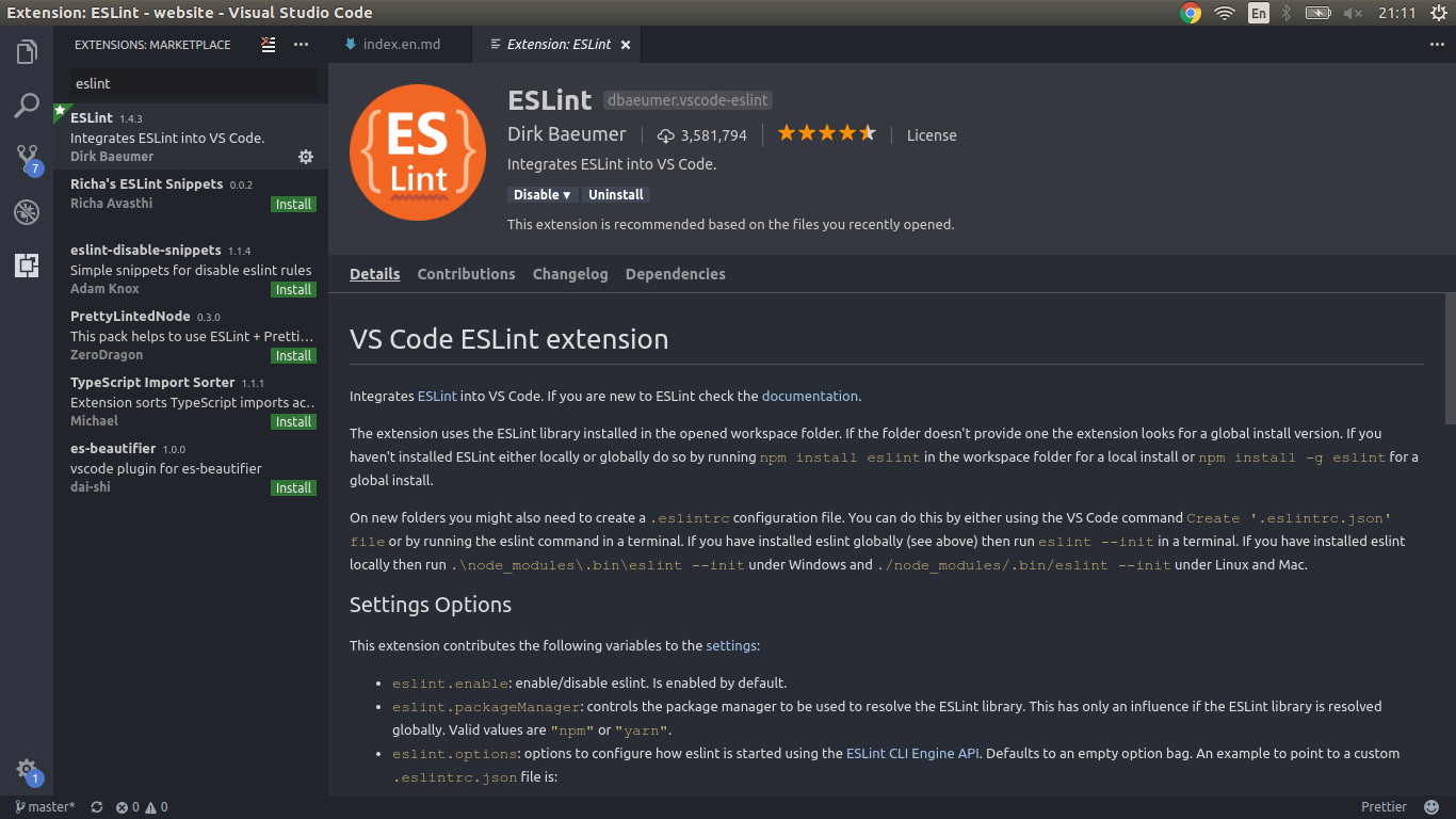 ESLint extension in VSCode