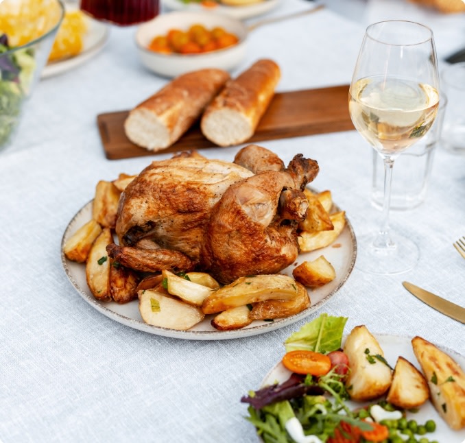 Roast chicken paired with Chardonnay wine