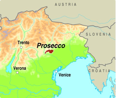 Map of the Prosecco region of Italy