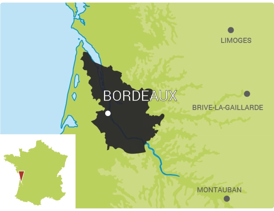 Map of the Bordeaux region of France