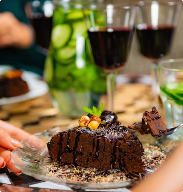 Bittersweet chocolate torte paired with Cabernet Sauvignon wine