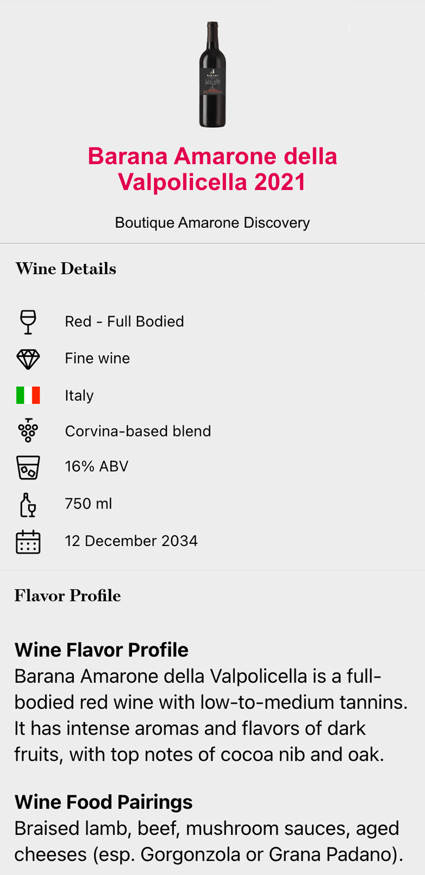 Barana Amarone Della Valpolicella 2021