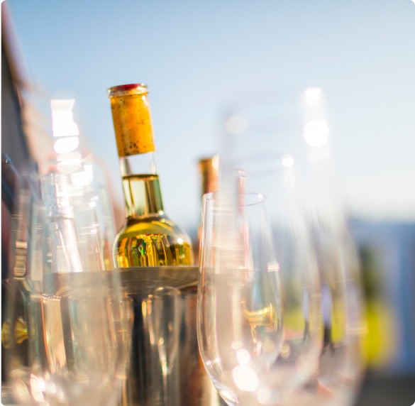 White wine served chilled at a wedding