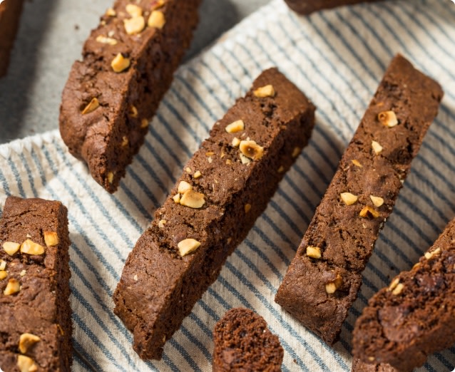 Chocolate biscotti with nuts