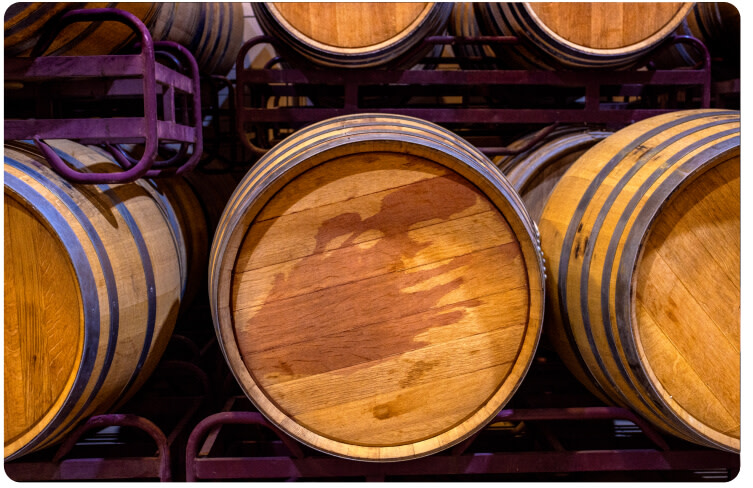 Tempranillo wine aging in oak barrels