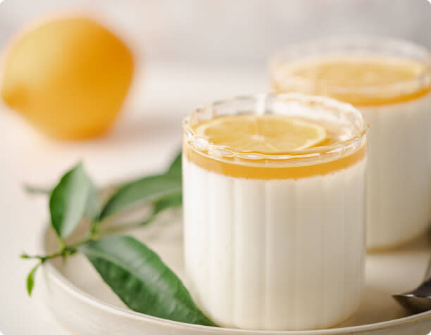 Lemon posset/lemon panna cotta in a ridged glass