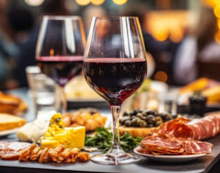 Glass of pinot noir with food pairings