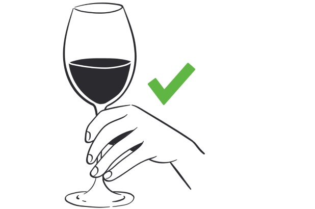 Correct way to hold a traditional stemmed wine glass