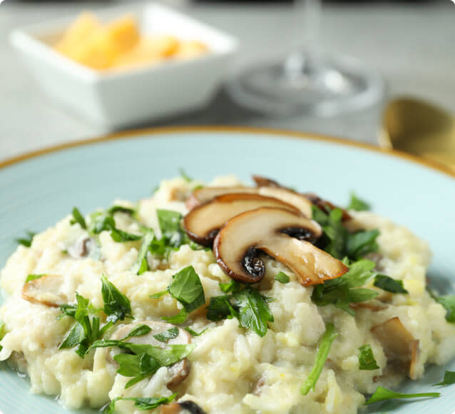 a plate of vegetarian mushroom risotto