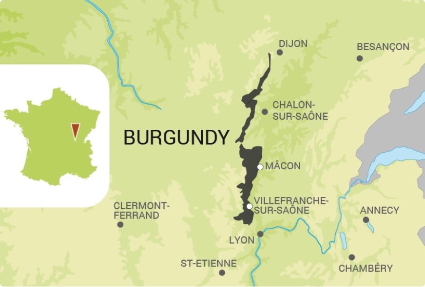 Map of Burgundy region of France