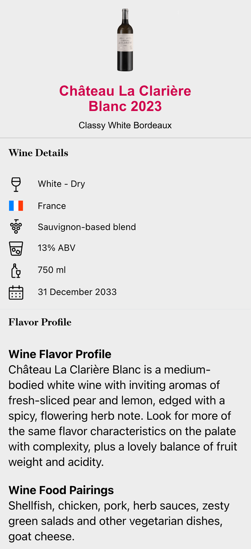 VP La Clariere Blanc Wine Image