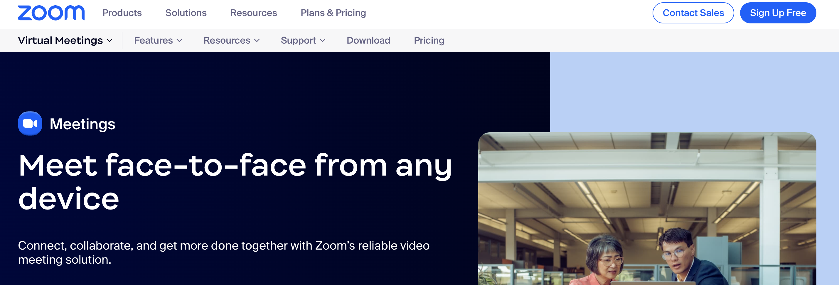 Zoom virtual meeting product page