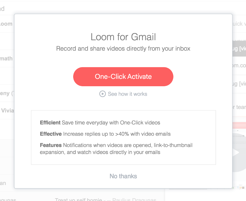 One-click activate Loom for Gmail