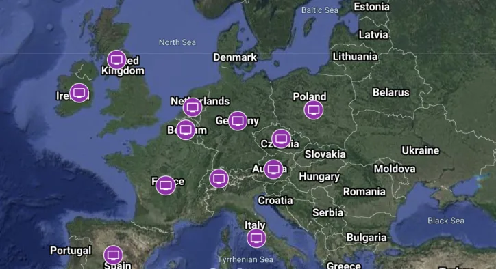 screens in Europe map