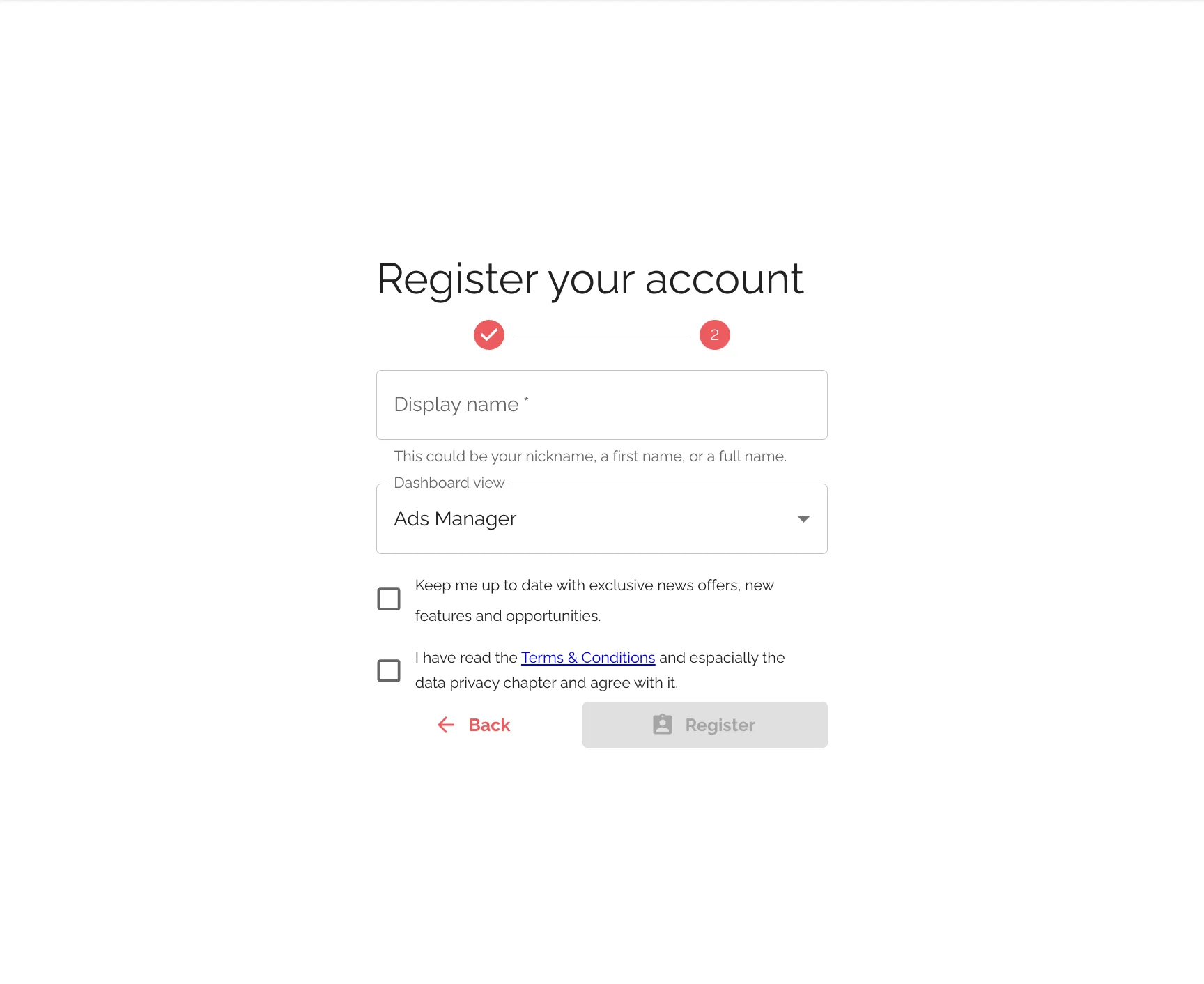 register your account 2nd step