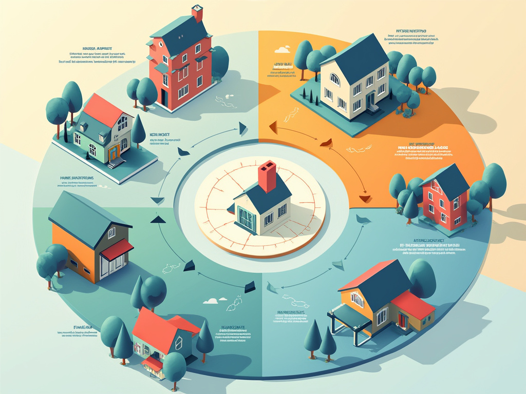 Alt Text:  Abstrakte Symbole fuer Immobilienverkauf und Finanzierung in klaren Farben die einen gut organisierten Planungsprozess darstellen.