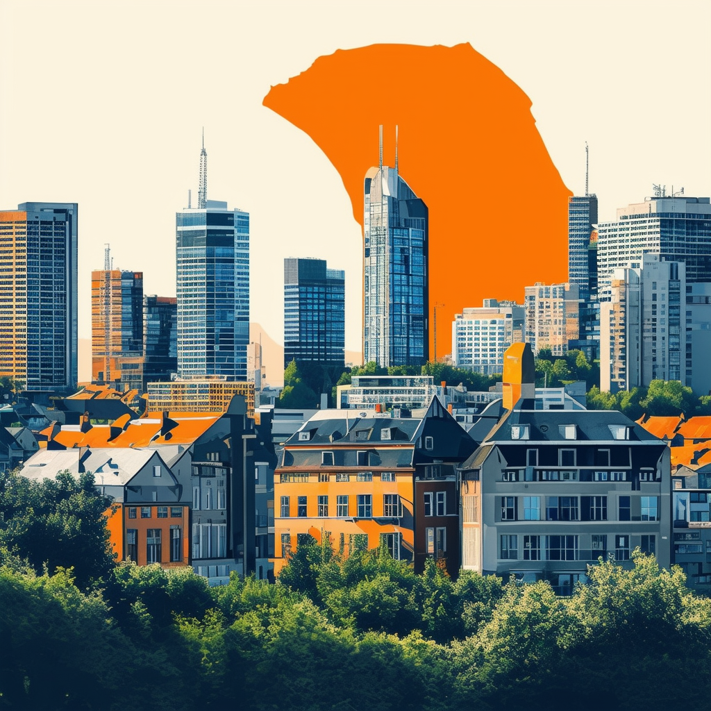 Professional real estate agent services in Frankfurt am Main Germany - Immobilienmakler expertise for successful house sales featuring iconic building skyline with lush greenery hex colors: White ffffff Orange ec6707 Blue 1398f8 Dark Gray 595857 and Light