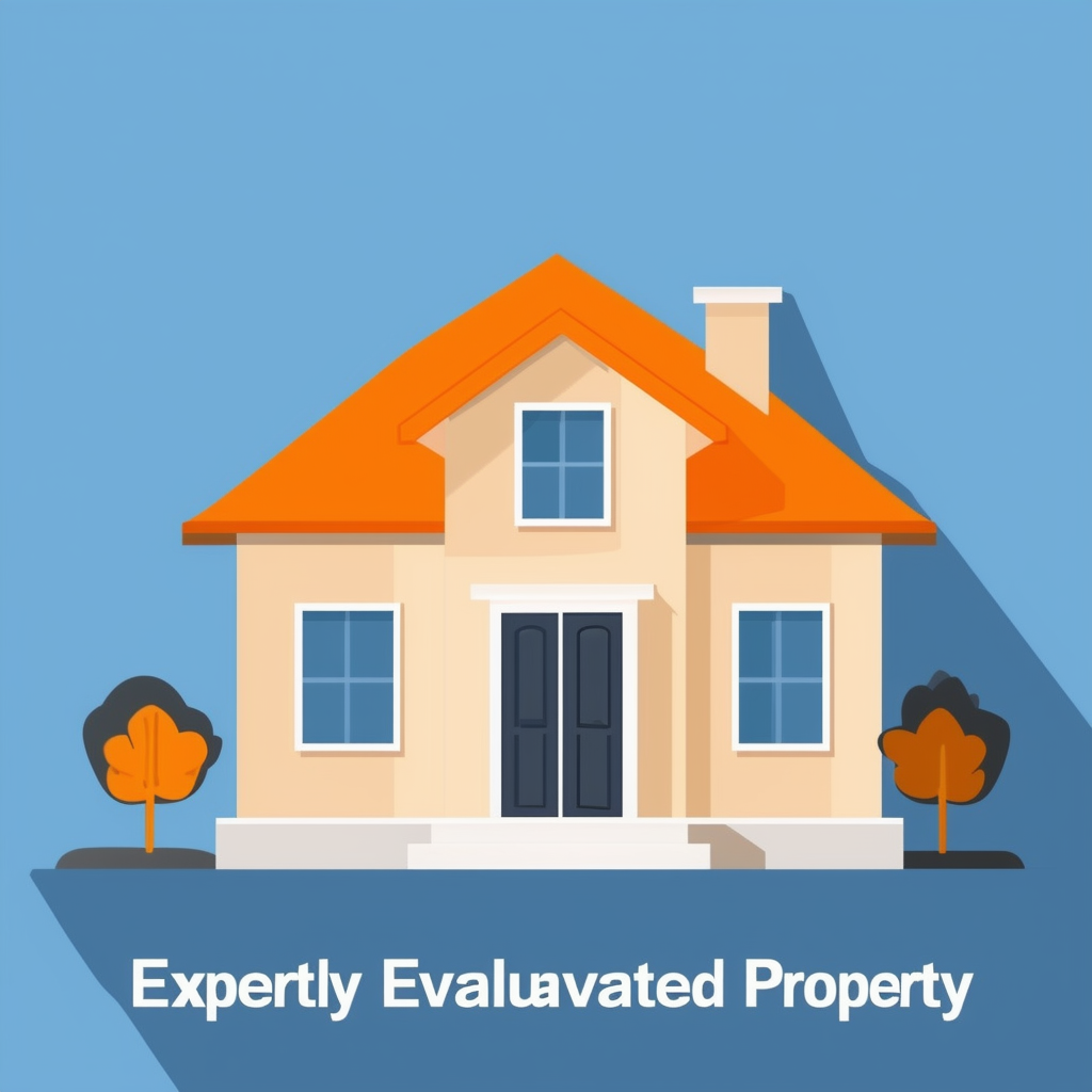 Professional Property Evaluation Report: Expert Analysis Orange Accent Calming Blue Background White Text Overlays Dark Gray Outlines Light Gray Highlights Conveying Trustworthiness Precision Real Estate Home Inspection Property Assessment.