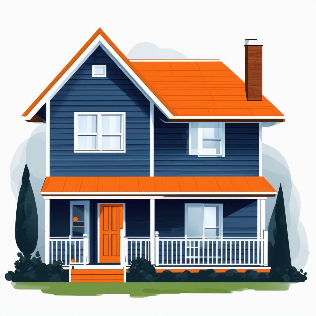 Eine flache Vektorillustration eines gut vorbereiteten Hauses zum Verkauf mit Fokus auf Marktanalyse Dokumentenorganisation und Homestaging in den Farben Weiss ffffff Orange ec6707 Blau 1398f8 Dunkelgrau 595857 und Hellgrau a6a7a8.