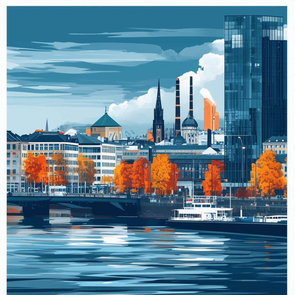 High-quality flat vector illustration showcasing Frankfurts commercial real estate market featuring key players Immobilienmakler fuer Gewerbeimmobilien Frankfurt Valuvis GmbH Frankfurt Maximilian Ruecker Immobilien and others. Dynamic cityscape with modern