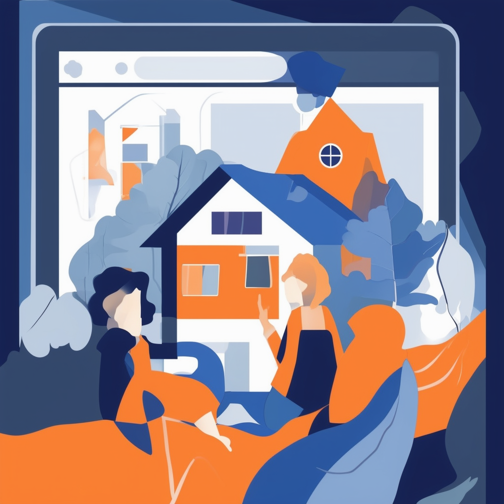 Eine moderne und effiziente digitale Illustration die einen Vergleich von Online-Immobilienbewertungstools zeigt mit einem professionellen und informierenden Thema in Weiss Orange Blau Dunkelgrau und Hellgrau.