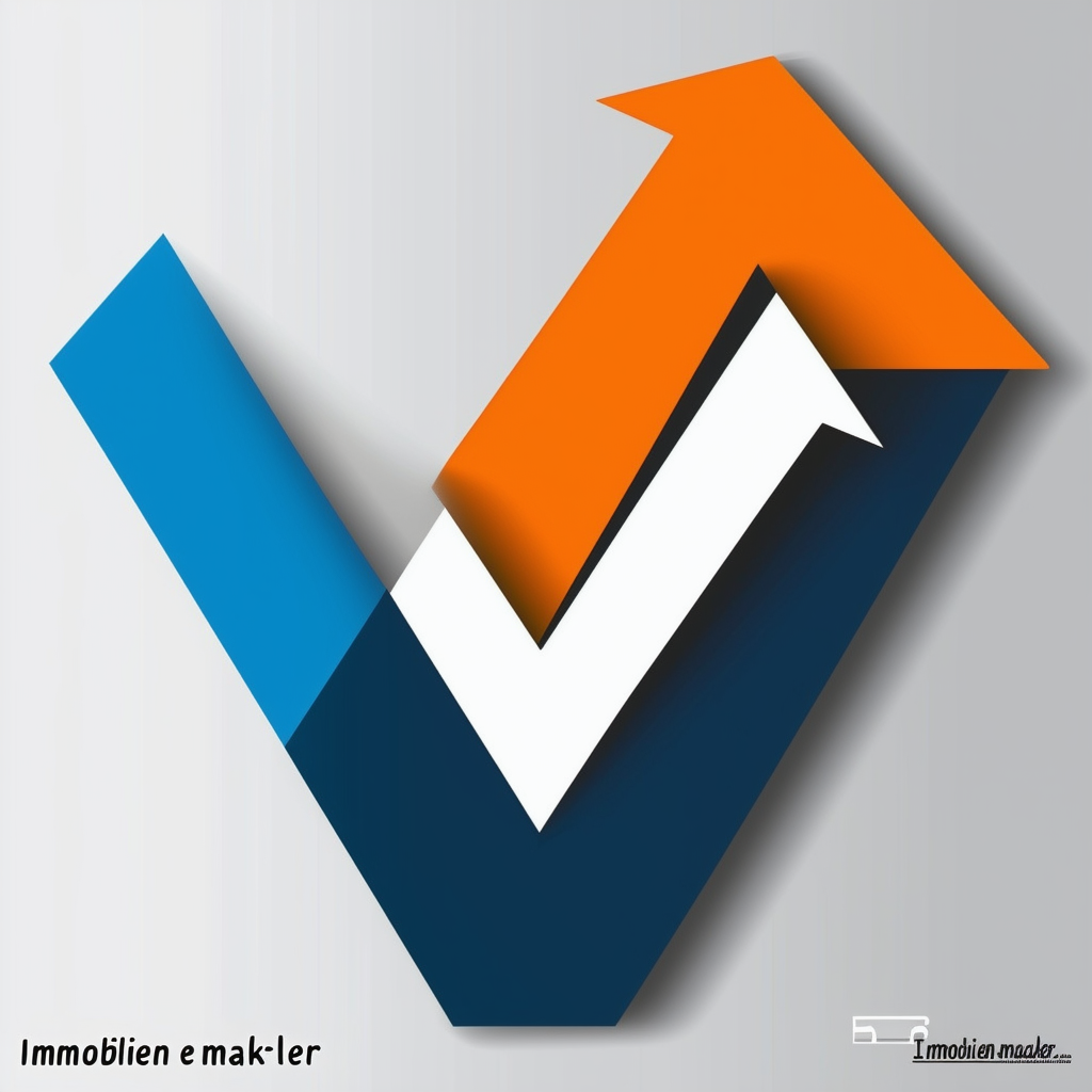 Professional Immobilienmakler Logo: Vector Illustration - Expertly designed logo featuring stylized letter V with upward-pointing arrow symbolizing growth success and professionalism in the real estate industry utilizing Hex colors White ffffff Orange ec67