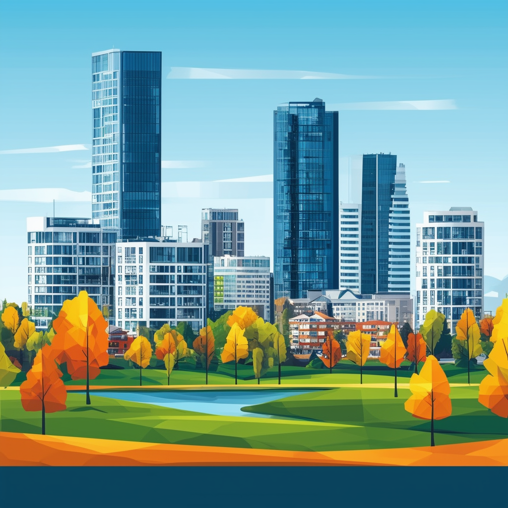 High-quality flat vector illustration showcasing the Immobilienmarkt Frankfurt am Main featuring modern cityscape with skyscrapers green parks residential buildings highlighting location price financing options expert advice for successful property purchas