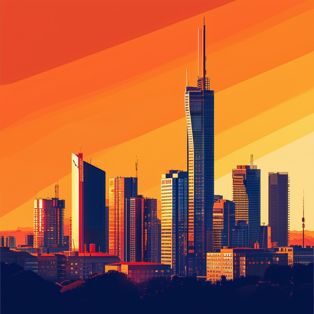 Futuristic Frankfurt Skyline: Flat Vector Illustration of Skyscrapers  Modern Architecture Symbolizing Growth Opportunities in Real Estate Market Set Against Gradient Background Transitioning From White ffffff To Orange ec6707 Representing Optimism  Energy