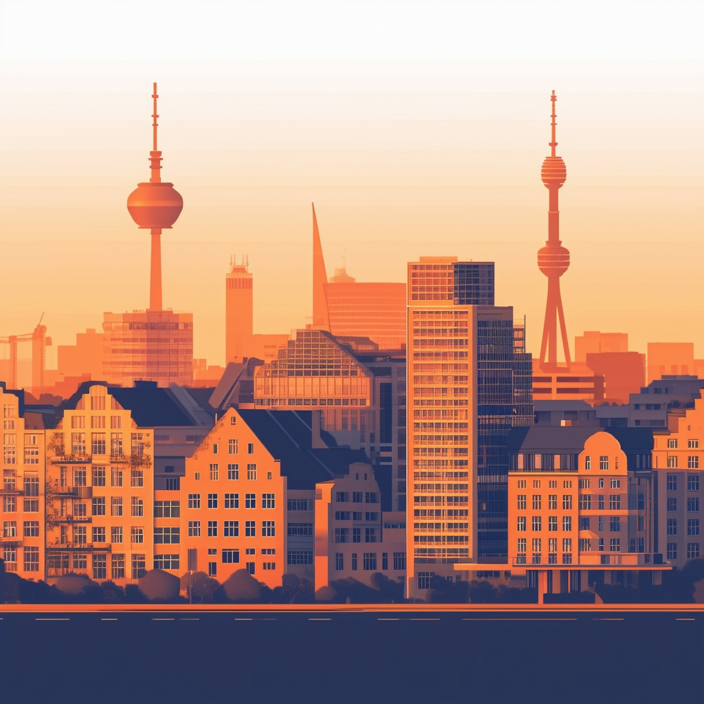 Professional Frankfurt Skyline Illustration: Modern Office Buildings Commercial Property Sales Challenges Local Real Estate Expertise Gradient Background White ffffff - Orange ec6707.