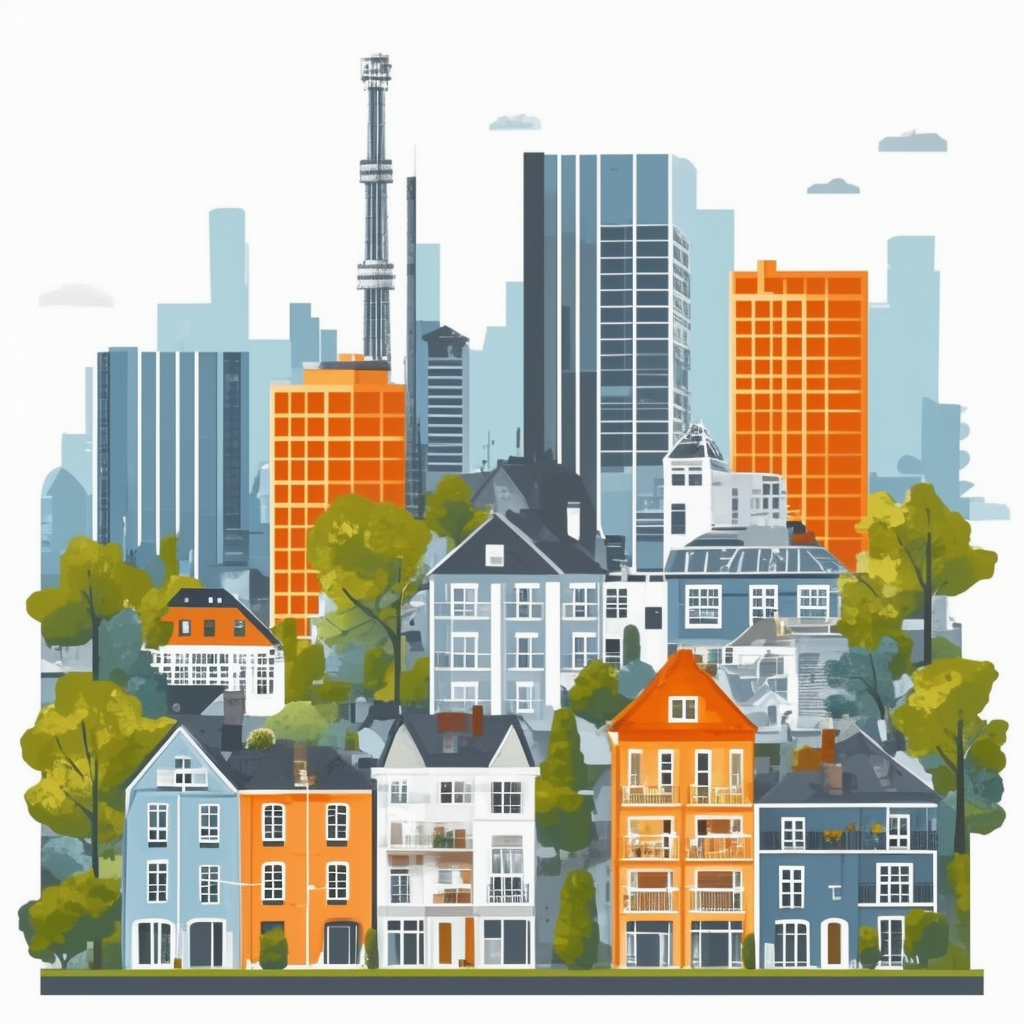 Frankfurt Cityscape Illustration: Exploring Neighborhoods Housing Options Amidst Market Trends.